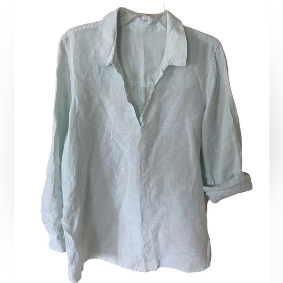 None Tops - 100% linen baby blue popover top fits XL missing tag